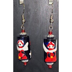 Vintage Art Glass Holiday Blue Angel Star Pierced Earrings 2” by Sacred Feather